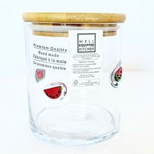 NWT Handblown Glass Storage Jar with Bamboo Lid– Watermelon Slice Design